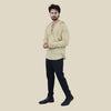 Bohemian FAWN GOLD Men’s Full Sleeve V Neck Hooded Lace up Kurta Casual Wear Regular Fitfor Artist and Traveller