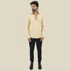 Bohemian FAWN GOLD Men’s Full Sleeve Collar Lace Up Kurta Casual Wear Regular Fitfor Artist and Traveller