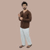 Bohemian BROWN Men’s Full Sleeve V Neck Kurta Casual Wear Regular Fit for Artist and Traveller