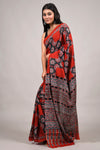 Black & Maroon Ajrakh Inspired Cotton Saree with Blouse