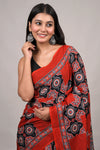 Black & Maroon Ajrakh Inspired Cotton Saree with Blouse