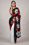 Black and Red Floral Cotton Saree