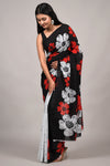 Black and Red Floral Cotton Saree