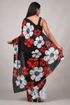 Black and Red Floral Cotton Saree