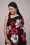 Black and Red Floral Cotton Saree